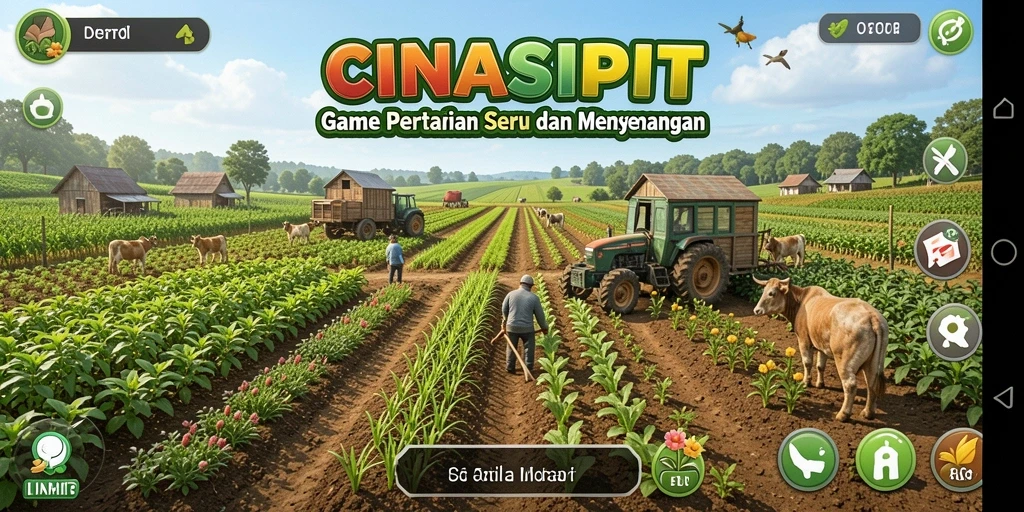 Screenshot gameplay <strong>CINASIPIT</strong> menunjukkan aktivitas bertani yang seru dan interaktif.