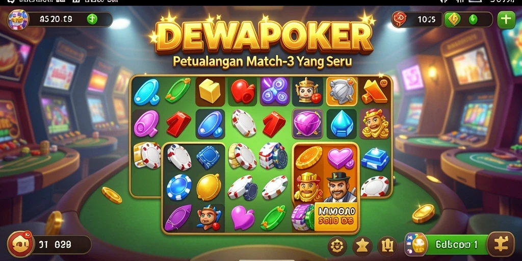 Screenshot gameplay DEWAPOKER dengan aktivitas mencocokkan elemen.