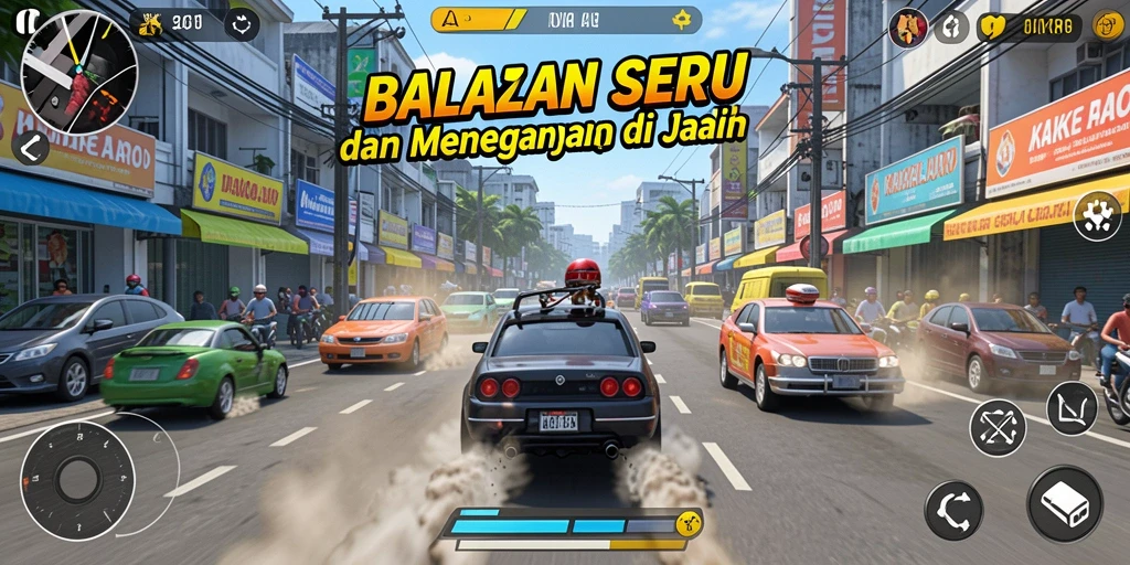 Gameplay KAKRP menampilkan aksi balapan yang seru dan mendebarkan.
