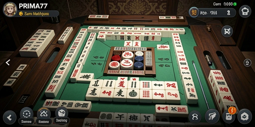 Tampilan gameplay menarik dari PRIMA77 yang menampilkan ubin Mahjong.