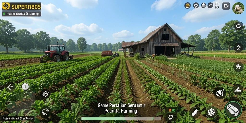 Tampilan gameplay <strong>SUPER805</strong> yang menarik dan penuh warna dalam suasana pertanian.