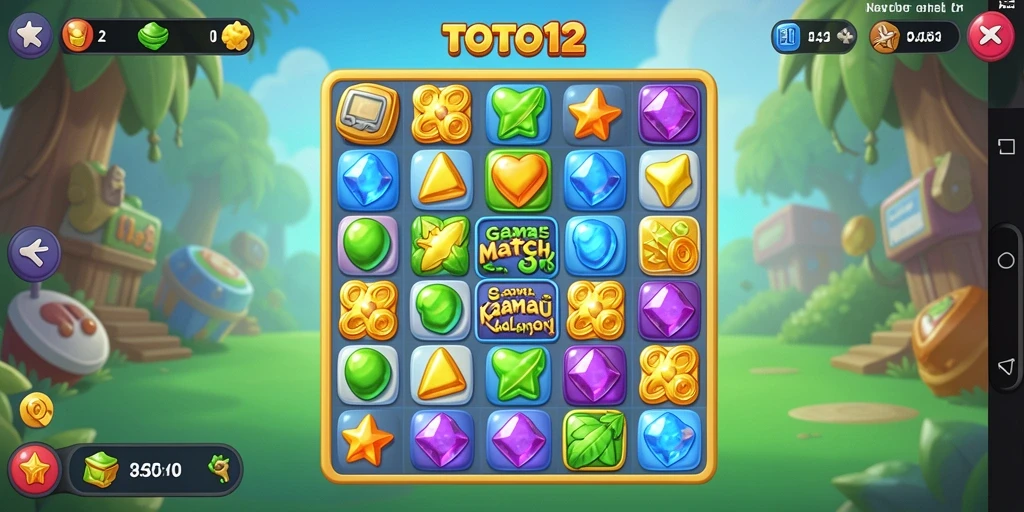 Tampilan gameplay TOTO12 dengan permata berwarna-warni.
