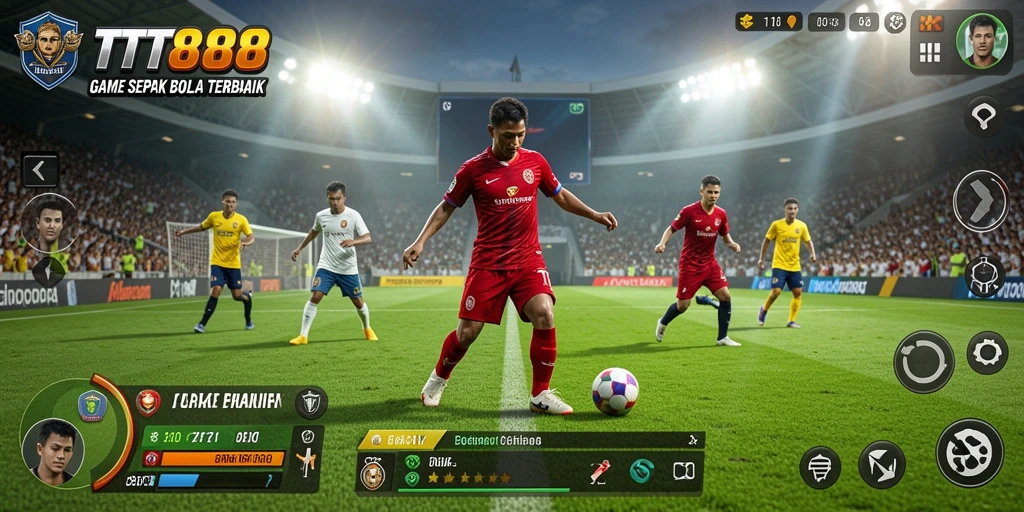 Tampilan gameplay seru dalam TTT888 dengan aksi sepak bola mendebarkan.