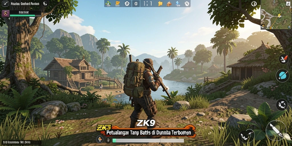 Screenshot gameplay ZK9 yang menunjukkan petualangan di dunia terbuka.